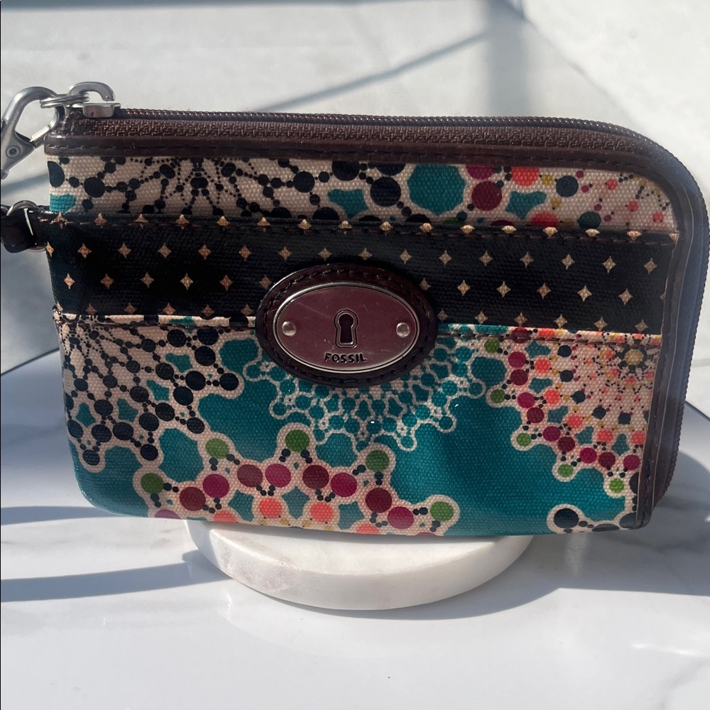 Fossil Teal Multicolor Printed Canvas Wristlet